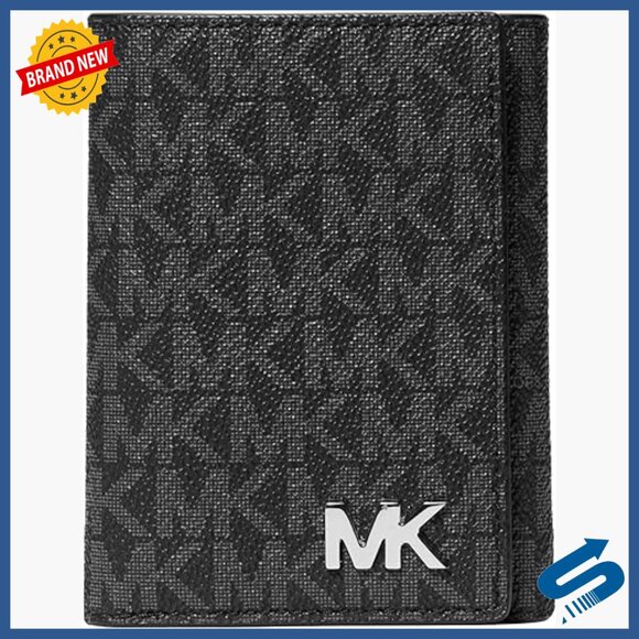 Men's Trifold ID Wallet Faux Leather Flap Closure Compact